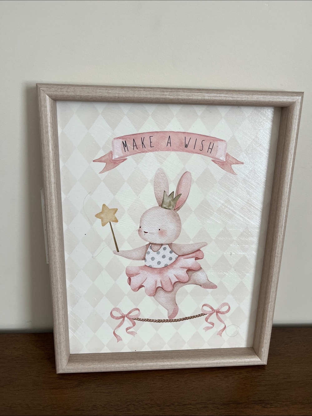 Pink Bunny 'Make A Wish' Framed Art